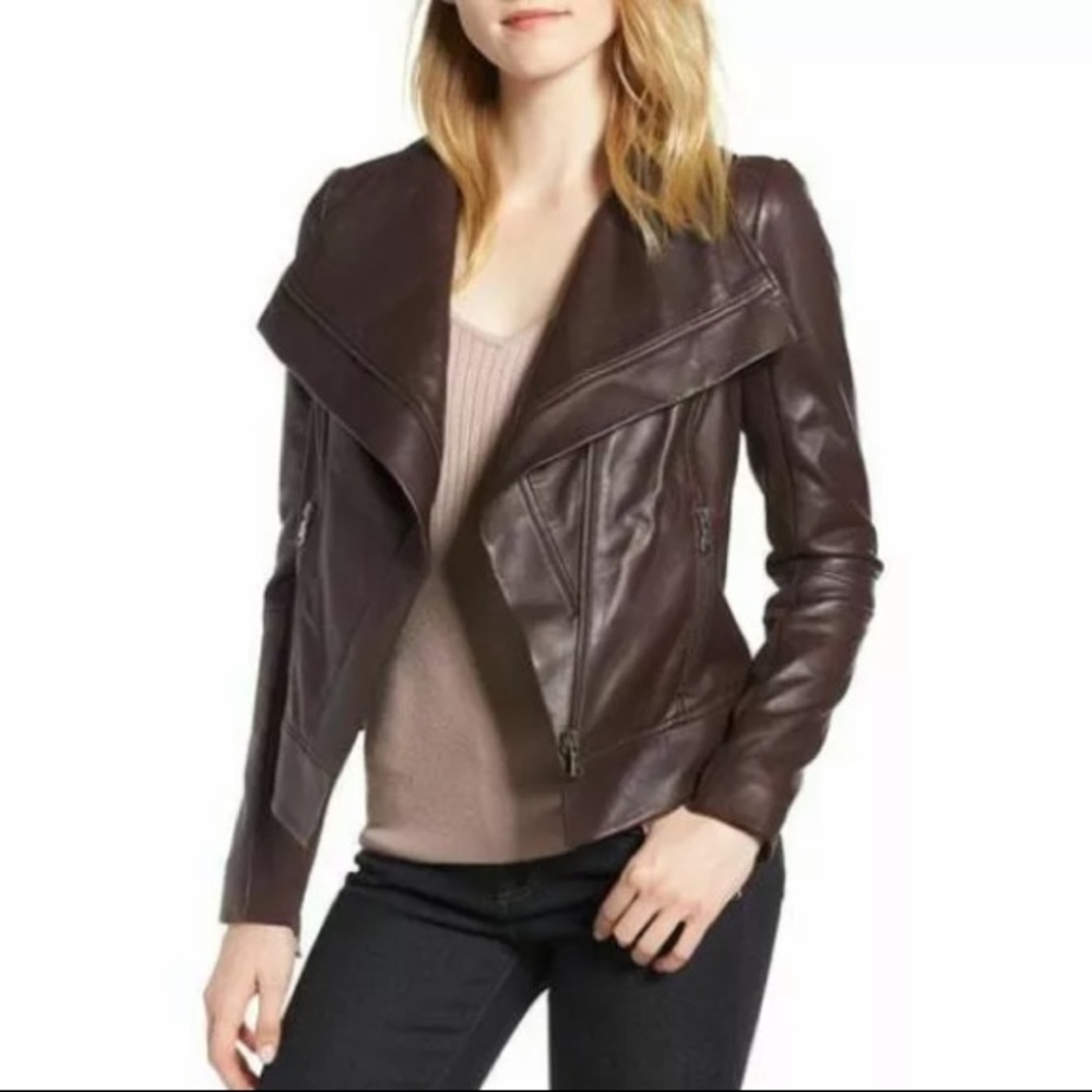 Trouve Draped Front Leather Jacket